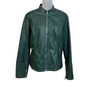 Women's Green Faux Leather Moto Jacket Biker Grunge Chic Outdoor Punk Rock